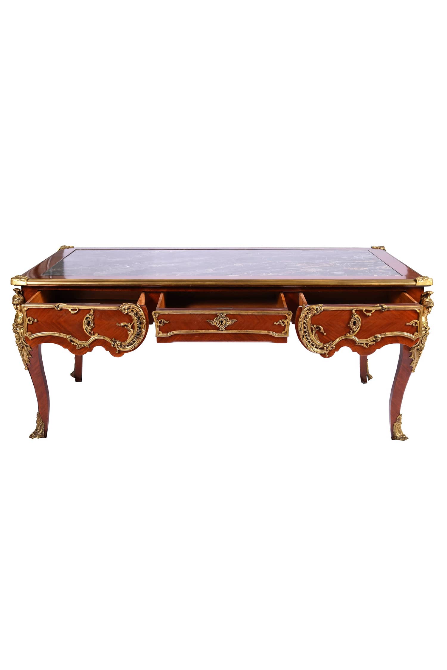 Louis XV-Style Ormolu-Mounted Mahogany and Marble-Top Side Table