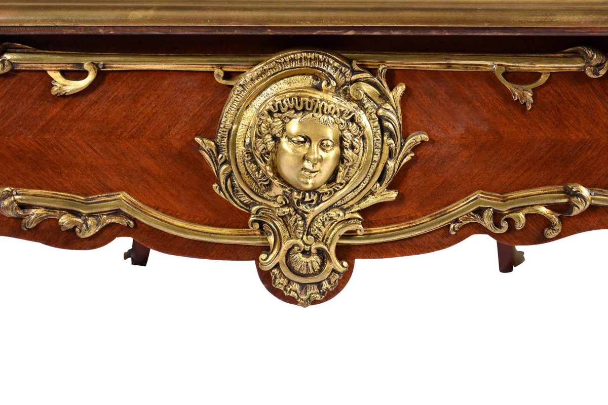 Antique Regency Louis XV style Presidential Bureau Plat Bronze -Ormolu Marble Top France 19th/20th C.