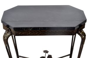 Antique Art Deco Oscar Bach Bronze and Iron Table, Slate Top. Early 20th Century
