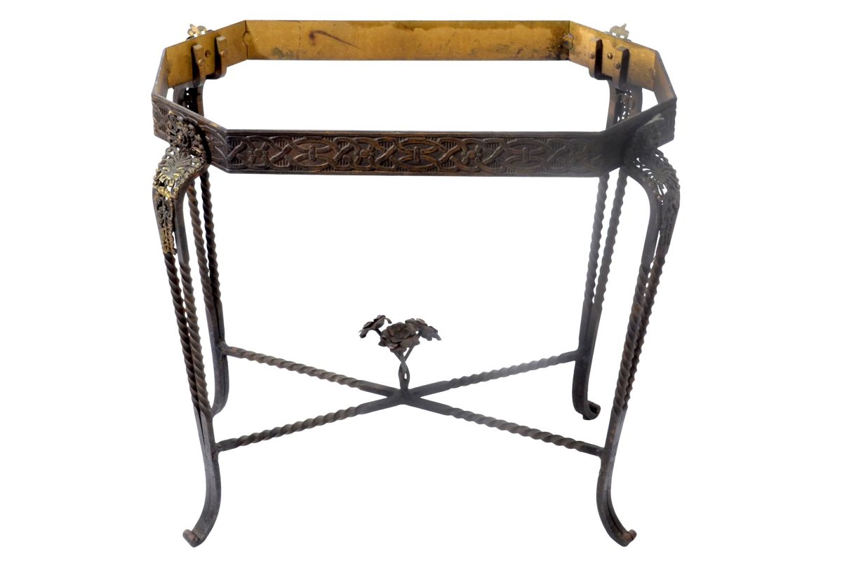 Antique Art Deco Oscar Bach Bronze and Iron Table, Slate Top. Early 20th Century