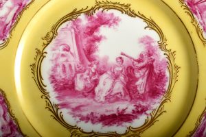 Antique Sevres Four Cabinet Plates Signed LAUQUE Hand Painted Gold Encrusted
