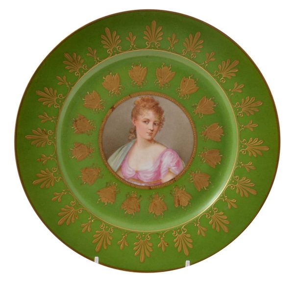 Antique French Sevres Hand-Painted & Gilt Porcelain Portrait Plate. Wife of Napoleon Army General