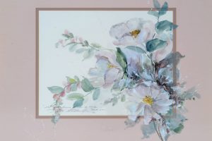 20th Century Watercolor on Paper Painting. Bouquet of White Camellias. Floral. American. Signed Joy Aldridge.