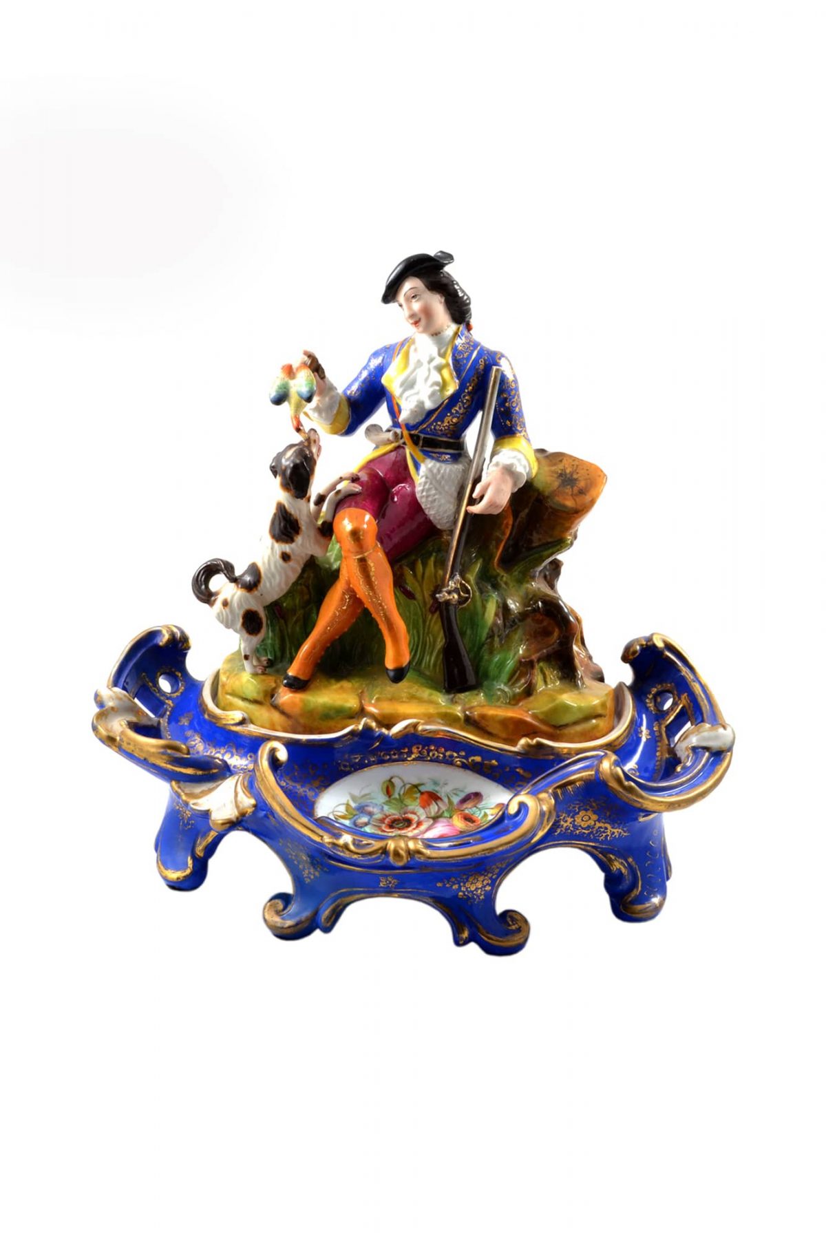 Antique Porcelain Figural Large Inkwell with Sand Shaker and Desk Tray, Old Paris France Early 19th Century
