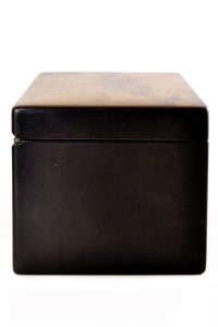 Antique Imperial Russia Papier Mache Tea Caddy Box “Troika“ Lid Lacquer Painting, B.L. Vishnikov 19th Century