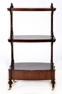 19th Century English Rosewood Upright Music Stand 3 Tier Bow Front Drawer. Antique, 1850’s