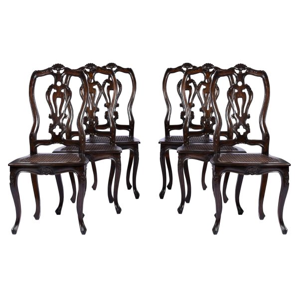 Antique Portuguese Spanish Colonial Style Pierced Splat Back Dining Side Chairs Set Six – 6