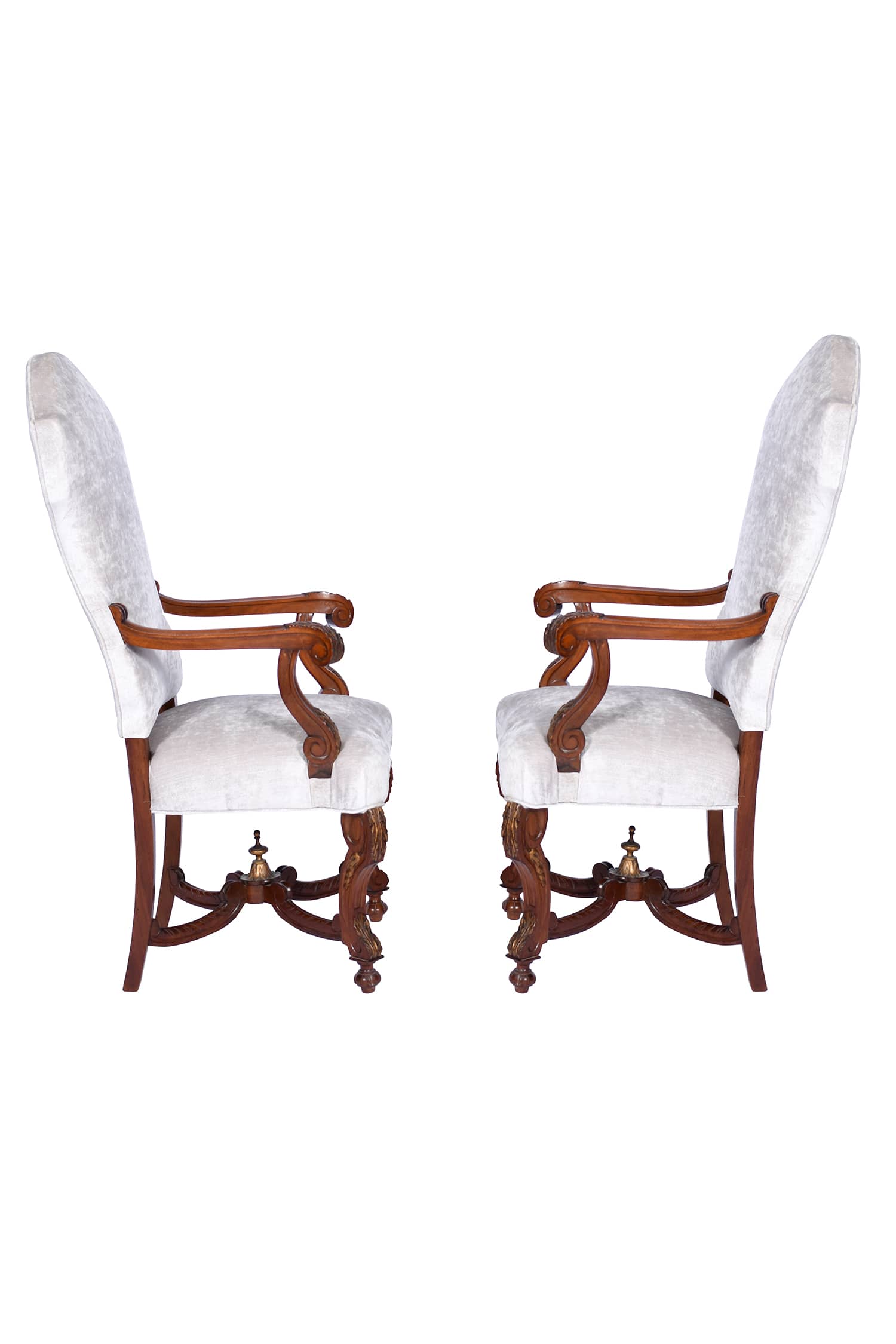 Set of 6 French Louis XV Antique Carved Walnut Dining Chairs, New Upholst