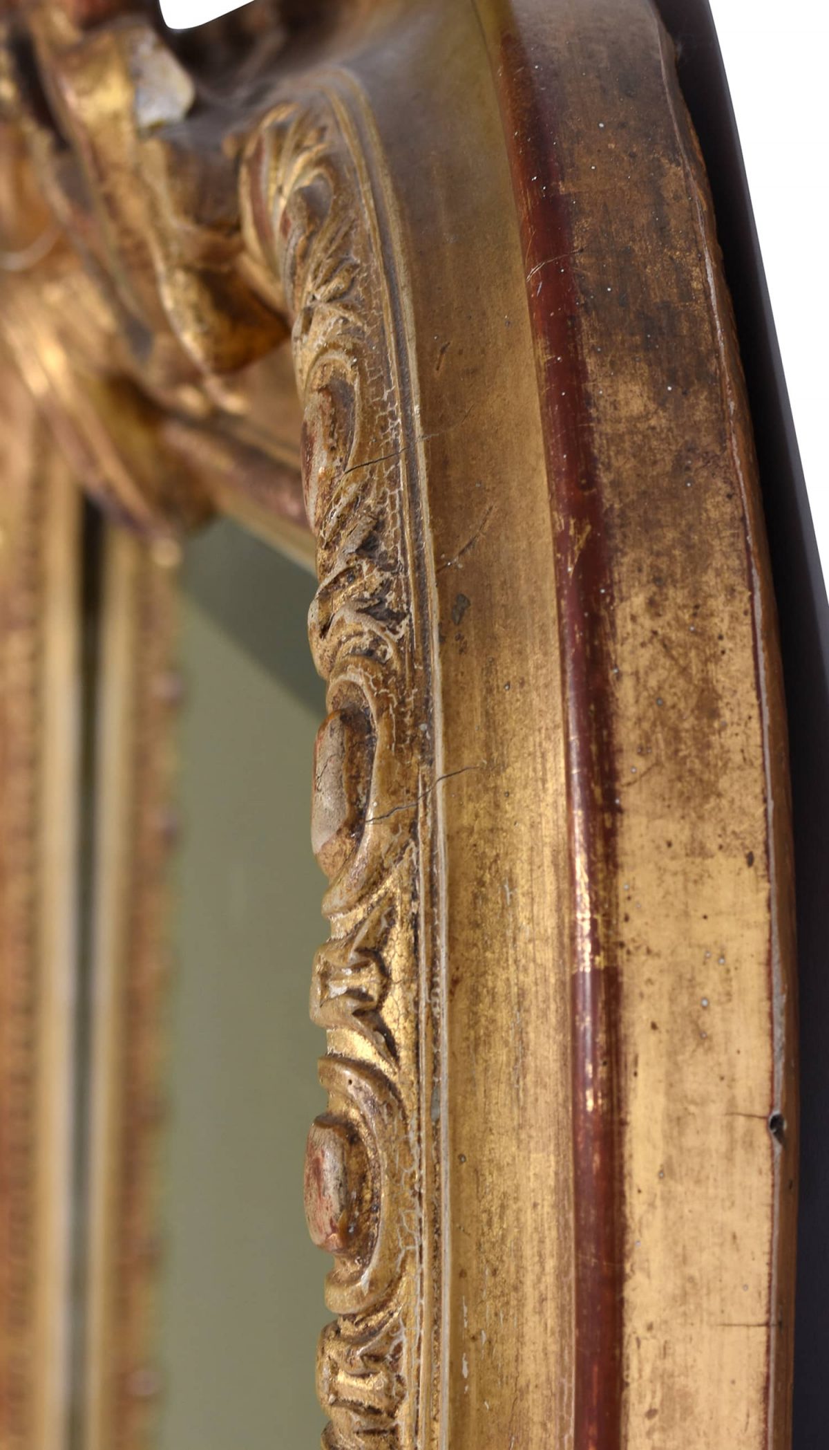 Antique French Gold Leaf Gilt Louis Philippe Style Mirror with Crest. France 19th Century.