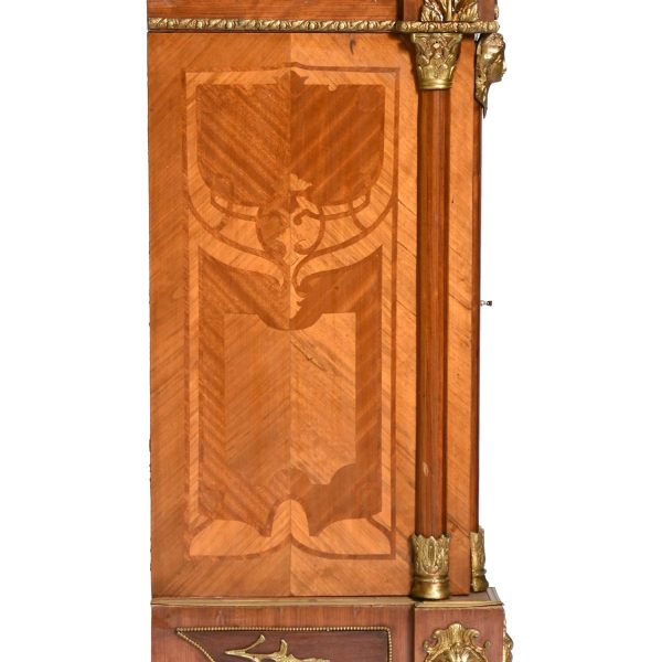 Marquetry Inlaid Gilt-Bronze Ormolu Mounted Marble Top Cabinet. France C. A. 1920’s