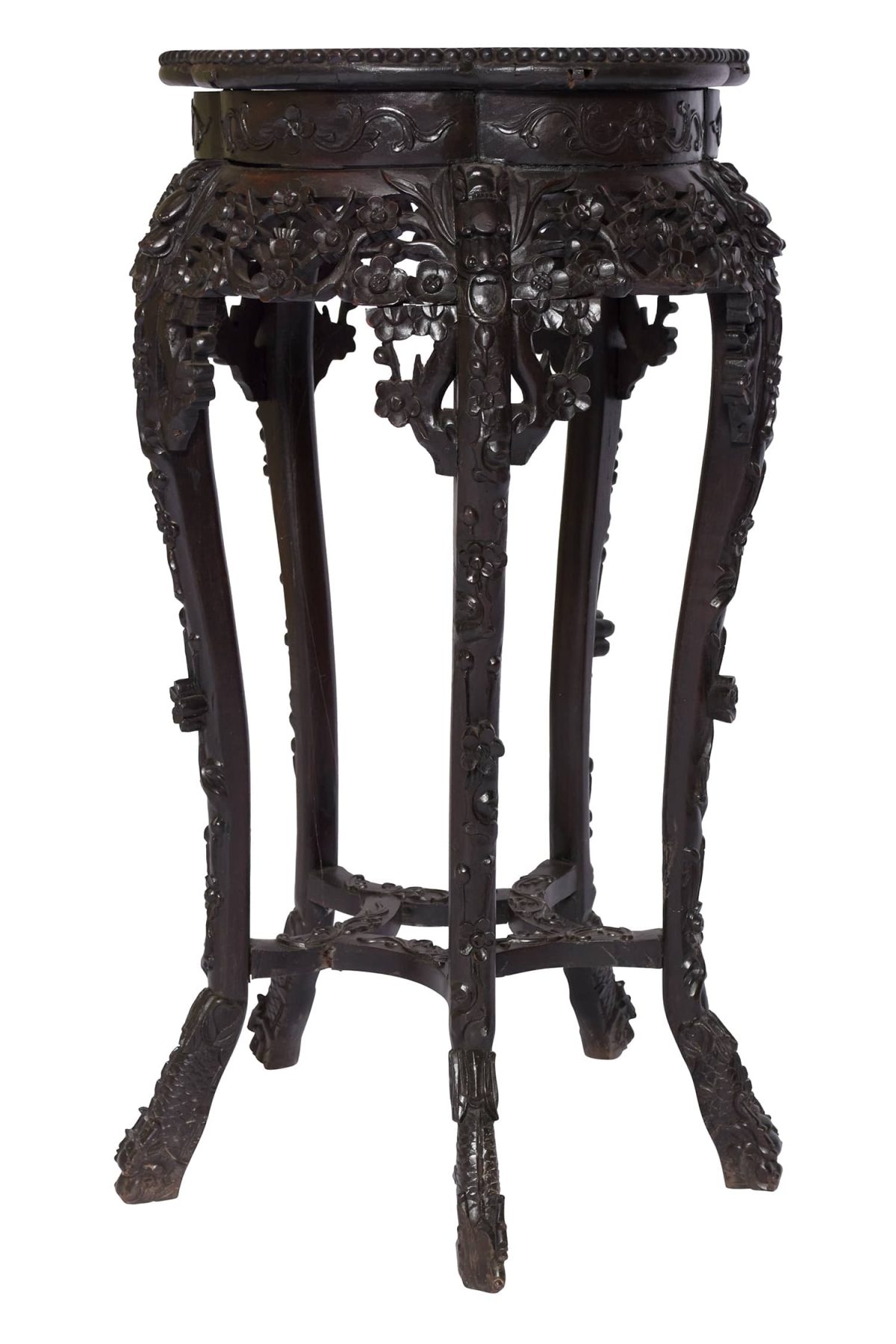Antique Chinese / Oriental Rosewood Marble Top Plant Stand, 19th C.
