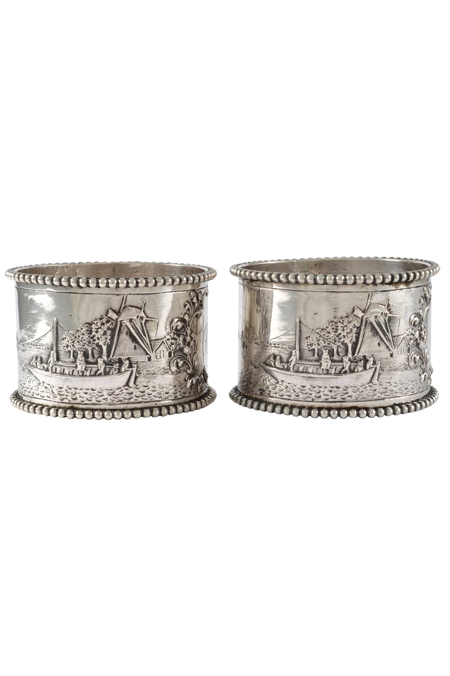 Ornate Antique French Sterling Silver Napkin Ring, Floral, RD