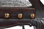 SPANISH COLONIAL PARLOR SET: SETTEE, ARM CHAIRS EMBOSSED LEATHER SPAIN 19TH C