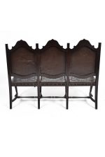 SPANISH COLONIAL PARLOR SET: SETTEE, ARM CHAIRS EMBOSSED LEATHER SPAIN 19TH C
