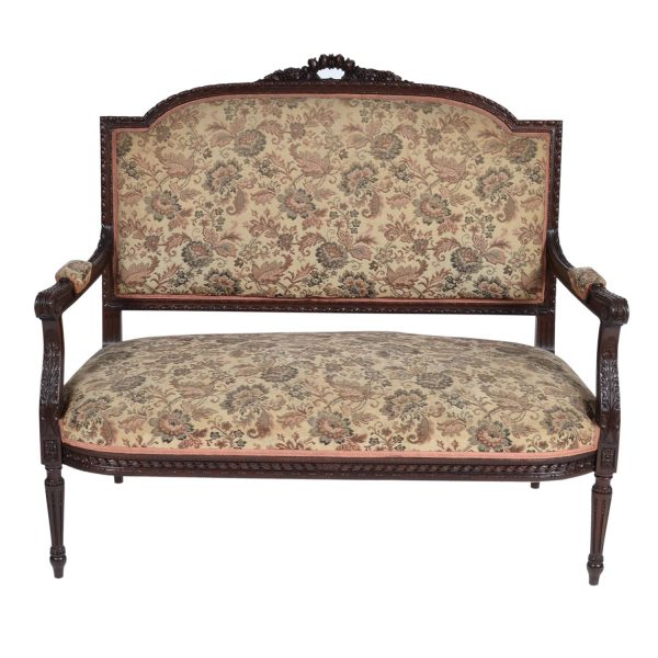 19TH CENTURY FRENCH LOUIS XVI SETTEE UPHOLSTERED WALNUT